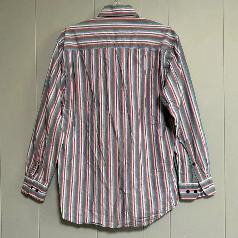 ALAN FLUSSER Multicolor Stripe Button Front Shirt with Contrast Flip Cuff Size S